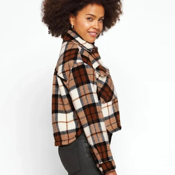 Blank NYC Plaid Cropped Shacket Shirt Jacket in All The Best Size Small - Picture 5 of 15